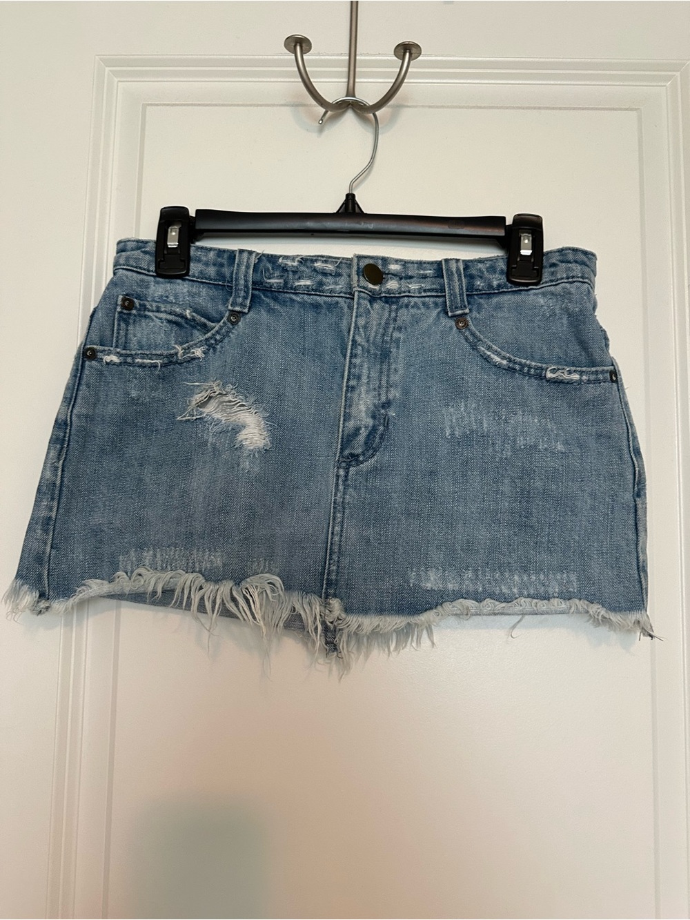 Free People Light Blue Distressed Denim Mini Skirt